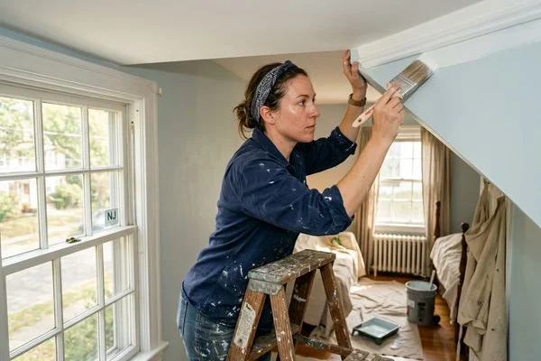 Painter cutting in ceiling