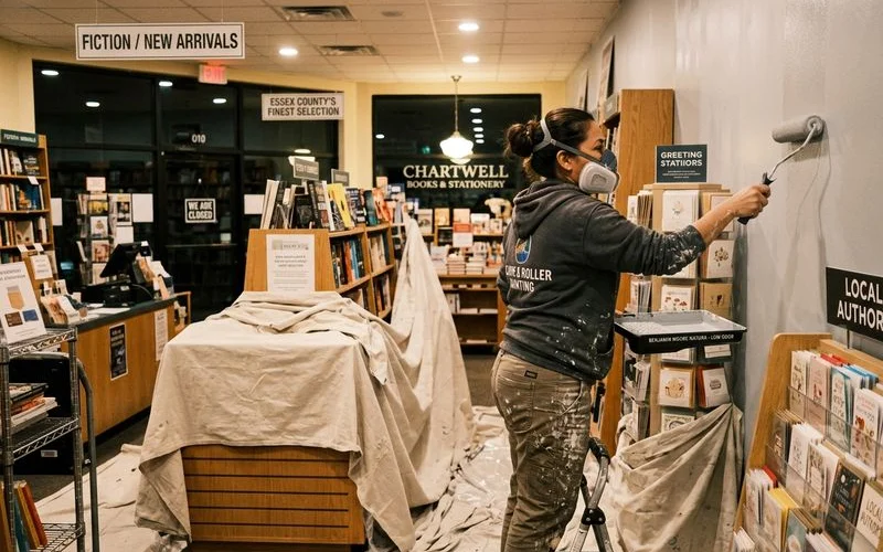Painter working after hours in small retail store