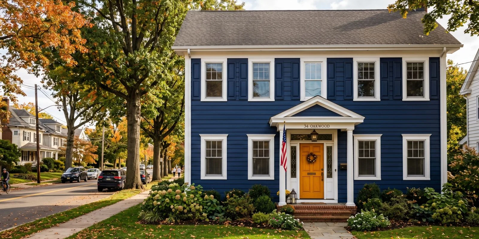 Classic Montclair colonial with navy/white palette