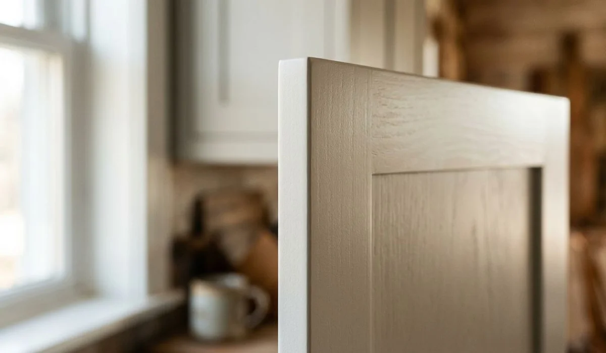 Cabinet door edge detail showing finish quality