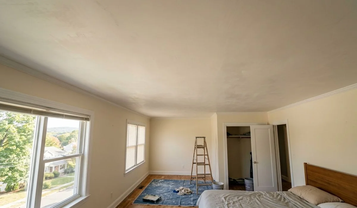 Skim-coated ceiling after popcorn removal