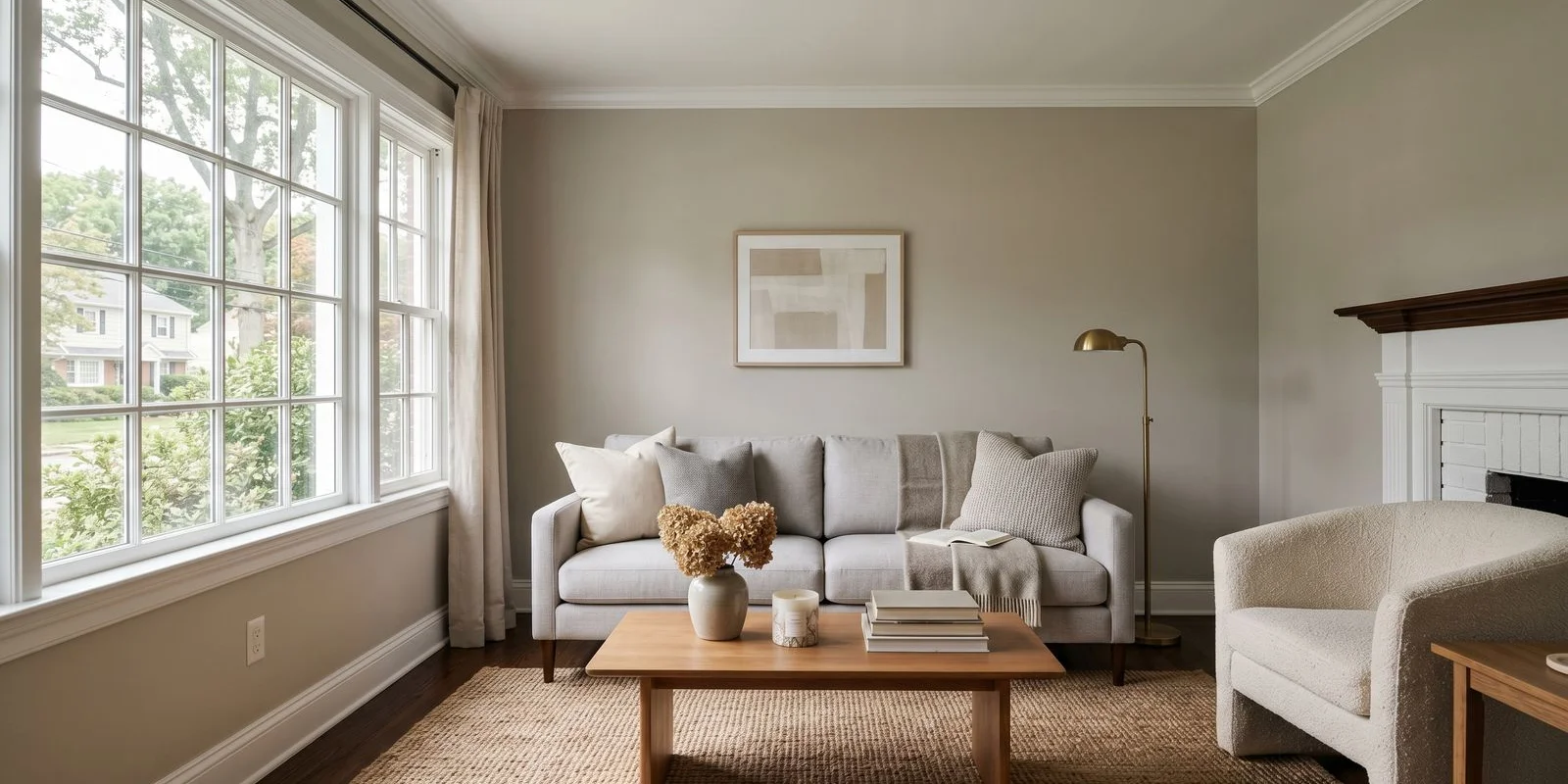 Staged Northern NJ living room freshly painted for listing